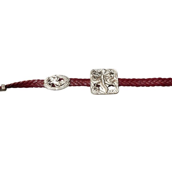 Vintage Deep Red Braided Genuine Leather Belt With Silver-Tone 3D Cherub Design main image 5
